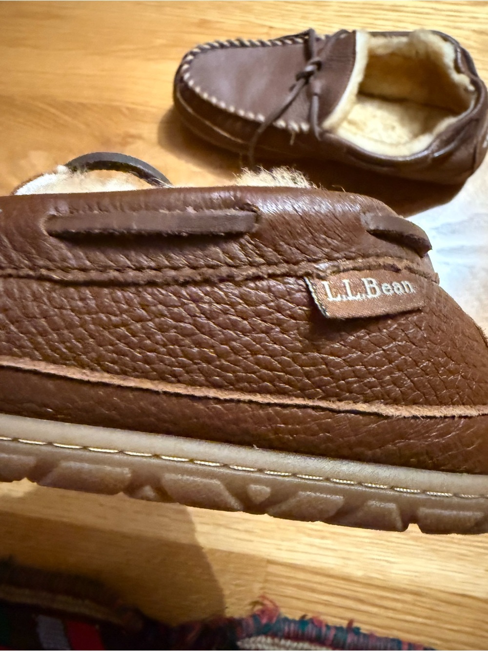 L.L.Bean Wicked Good Slipper Moccasins Brown Grained Leather 8 - Picture 3 of 6